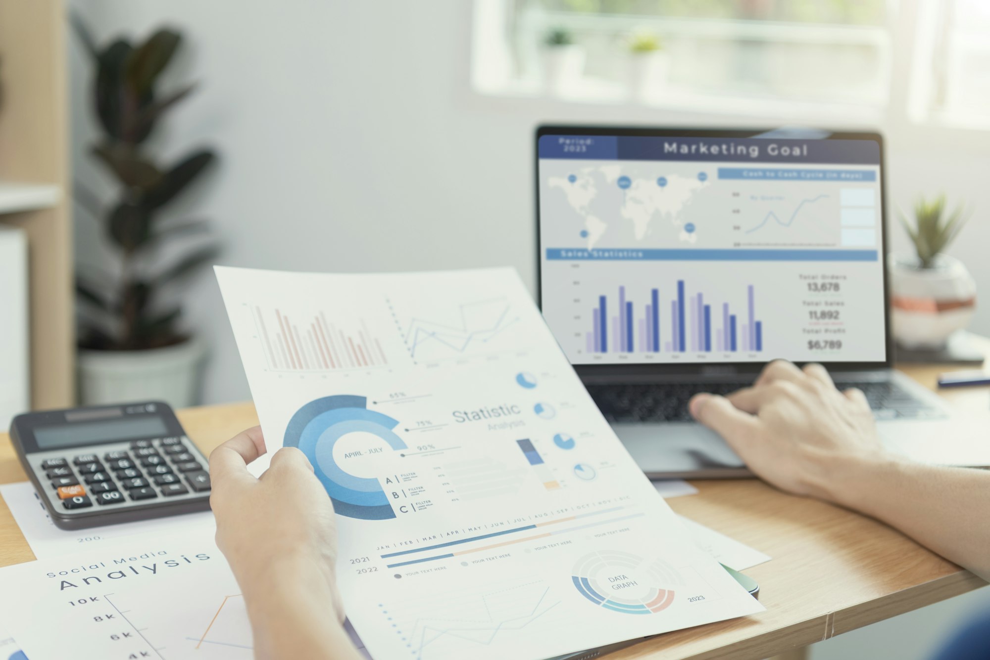 Businesspeople working in finance and accounting Analyze financial graph budget
